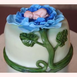 Торт на рождение ребенка "Малыш в голубом цветочке"
