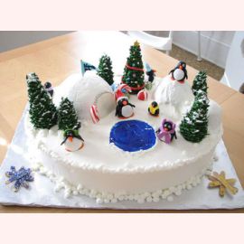 Торт на Новый год "Пингвинчики в лесу"