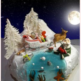 Торт на Новый год "Санта-Клаус и олени"