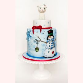 Новогодний торт "Снеговик и овечка"