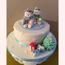Торт на Новый Год "Миленькие снеговики"