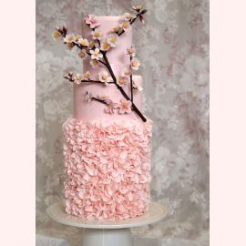 Торт "Розовые рюши и веточка сакуры"