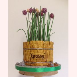 Торт на 8 марта "Деревянный горшочек с цветами"