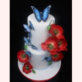 Торт "Голубые бабочки и маки"