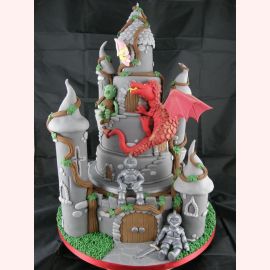 Торт "Замок с драконом и рыцарями. Рапунцель"