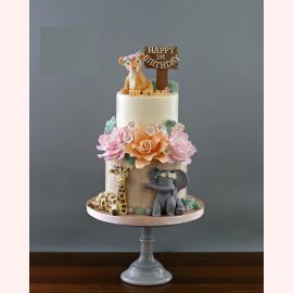 Детский тортик "Слон,Жирафик,Львенок и цветы"
