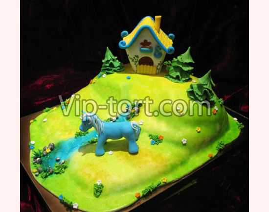 Торт "Синяя лошадь на полянке"