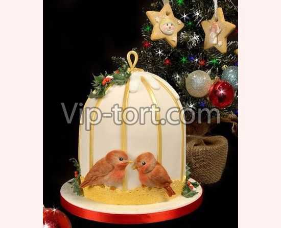 Торт на Новый год "Зимние пташки"