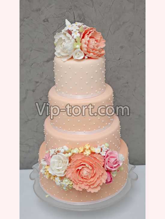Свадебный торт "Пионы и розы"