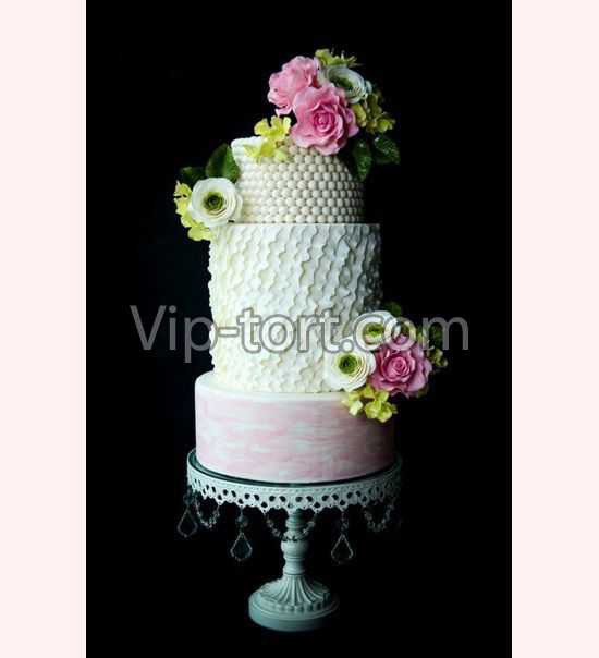 Свадебный торт "Волнистые цветы"