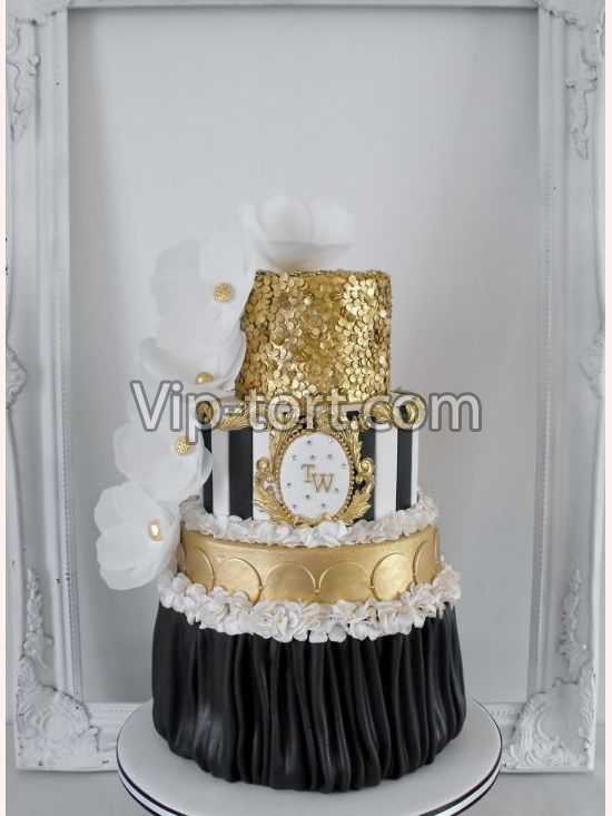 Свадебный торт "Стильный золотой с черным"