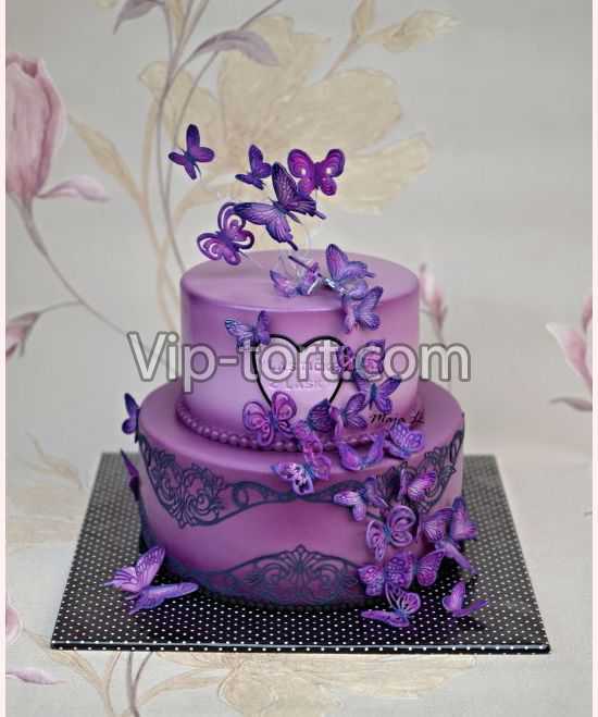 Торт на День влюбленных "Полет фиолетовых бабочек"