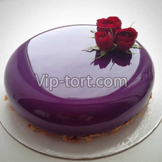 Торт с зеркальным покрытием "Фиолетовый и розы"