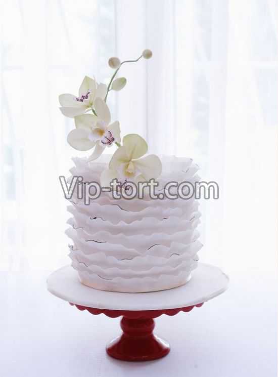 Свадебный торт "Веточка орхидеи и рюши"