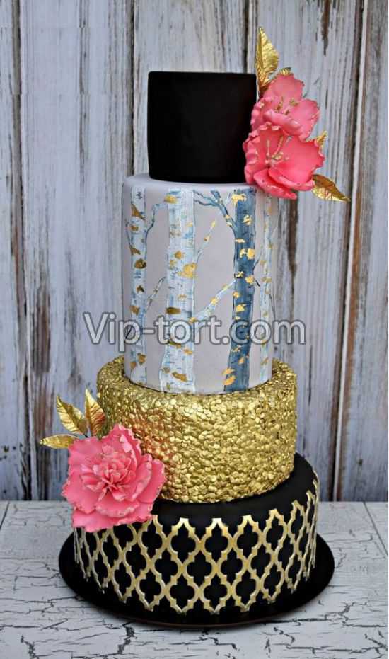 Свадебный торт "Чёрно-золотой стиль"