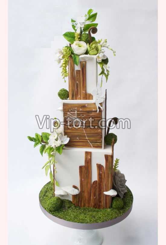 Торт "Свадебный с элементами дерева"