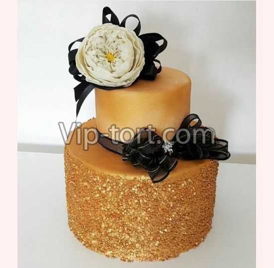 Свадебный торт "Золото и чёрный бант"