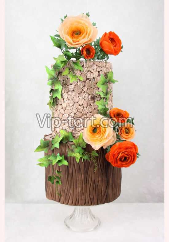 Торт "Оранжевые и персиковые розы"