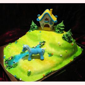 Торт "Синяя лошадь на полянке"