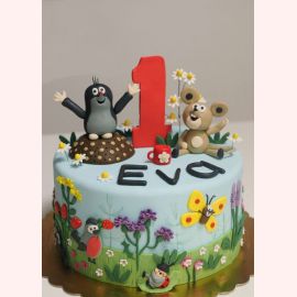 Торт на 1 годик "Красная цифра и крот"