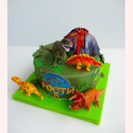 Торт "Динозавры и вулкан"