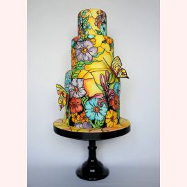 Торт "Роспись яркими цветами"