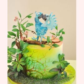 Торт на 14 февраля "Влюбленные попугаи в тропиках"