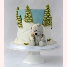 Новогодний торт "Серый мишка и снеговик"