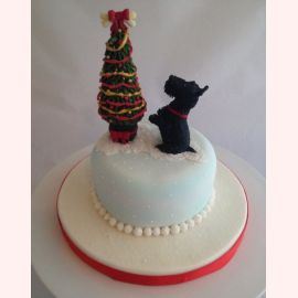 Новогодний торт "Танцы собачки у елки"