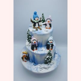Новогодний торт 2022 "Веселье пингвинят"