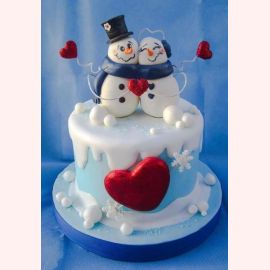 Новогодний торт "Любовь снеговиков"