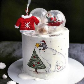 Новогодний торт 2022 "Карамельные шары и свитерок"