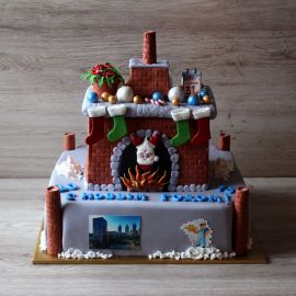 Новогодний торт 2022 "Камин с подарками"