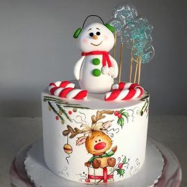 Новогодний торт 2022 "Леденцы и снеговик"