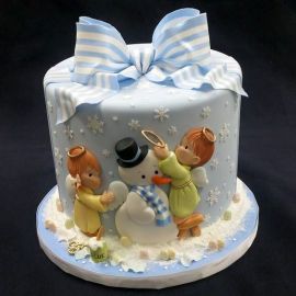 Новогодний торт 2022 "Ангелы и снеговик"