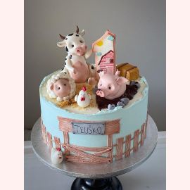 Детский торт "Милая ферма зверят"